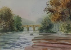 Vernon Hill The Usk at Llangynydr Watercolour Signed and dated `90 26 x 35.5cm