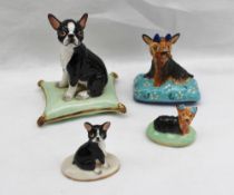 Basil Matthews - a model of a Boston Terrier seated on a cushion, 10cm high, together with a smaller