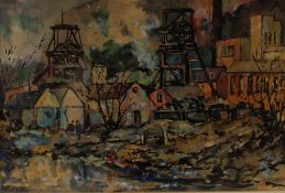 F.S Florence  End of an era, Markham colliery, Gwent Watercolour and acrylics Signed and inscribed