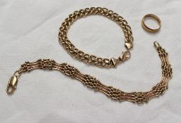 A 9ct yellow gold bar bracelet, together with another 9ct yellow gold bracelet and a 9ct yellow gold