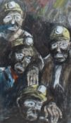 David Hughes Four Miners Charcoal and wash Signed and label verso 50 x 29cm