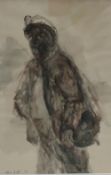 Chris Griffin Study of a Miner 2 (Nights) Watercolour Signed and label dated `73 Label verso 25 x