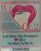 A Cunard poster print for the QE2, produced to be displayed in the crew area, extolling the