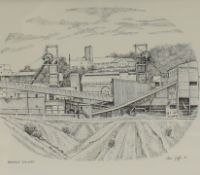 Chris Griffin Oakdale colliery Pen and ink Inscribed, signed and dated `82 Label verso 18.5 x 22.