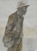 Chris Griffin Study of a Miner Watercolour Signed and dated `73 26.5 x 19cm