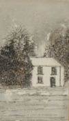 Robert G Parslow A cottage in winter Watercolour Signed to the mount 8 x 5cm