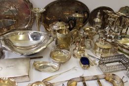 A quantity of silver plated items including goblets, trays, entree dishes, part tea sets,