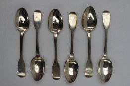 A set of four William IV silver tea spoons, London, 1834, possibly Richard Britton, together with