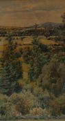 Lleyton Forbes  A landscape scene with a train in the background Watercolour Signed  45 x 25.5cm
