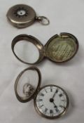 A George III silver pair cased open faced pocket watch, the enamel dial with Roman numerals, with