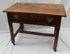 A 19th century oak side table, the rectangular planked top above a single drawer on square chamfered