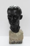 Joe Williams A Portrait bust of Howard Winstone Bronzed Mounted on a stone plinth Signed and dated