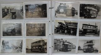 A collection of circa 160 postcards depicting trams, and postcard of bathers after Herouard,