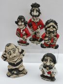 A John Hughes pottery grog titled "Juddy", 26cm high together with four others "Grand Slam 1980," "