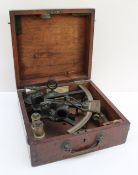 A 19th century patinated brass sextant, with a silvered vernier, inscribed Maker to the Royal