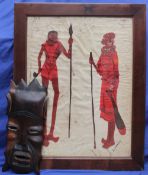 R.N Joroge Massai warriors  A batik Together with a carved mask