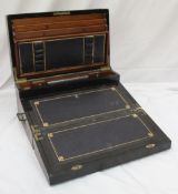 A Victorian burr walnut and brass inlaid laptop desk, the hinged top enclosing a stationery