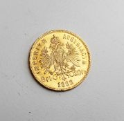 An Austrian Franz Joseph I 20 Francs 8 Florins gold coin dated 1892