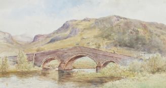 S Maurice Jones A.R.C.A A landscape scene with a bridge in the foreground Watercolour Signed 28 x