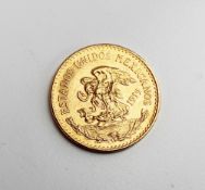 A Mexican 20 Peso gold coin, 1919