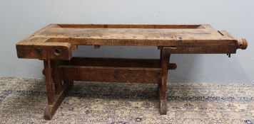 A pine and oak carpenters workbench, 195cm wide x 87.5cm deep x 78cm high