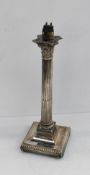 A George V silver Corinthian stop fluted column table lamp, London, 1911, 33cm high, inscribed
