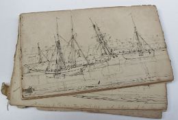 19th century British School A collection of pencil sketches of ships and shipping scenes 15 x 25cm