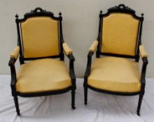 A pair of late 19th century, Napoleon III period fauteuils in the Louis 16th style, the cresting