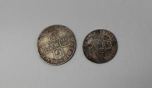 A Queen Anne silver shilling dated 1711, together with a Queen Anne silver sixpence
