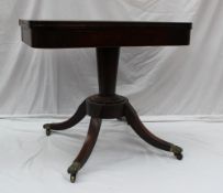 A William IV rosewood card table, the rectangular top with rounded corners and crossbanding with a