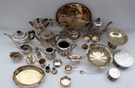 An electroplated three piece tea set together with a candelabra and assorted electroplated items