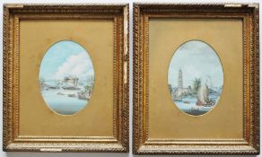 A pair of Chinese watercolours depicting shipping scenes 19 x 14cm  ***Sold on the instructions of