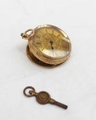 An 18K yellow gold open faced Fob watch the gilt dial with Roman numerals