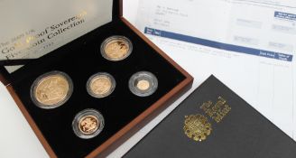 A Royal Mint 2009 UK Gold Proof Sovereign Five-Coin Collection, No.0352 / 1750 comprising a Five