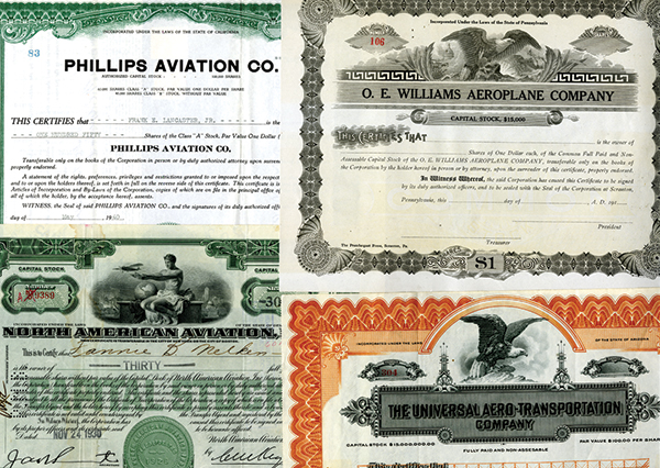 A Collection of Over 200 Different Aviation and Space Certificates.  O. E. Williams Aeroplane,