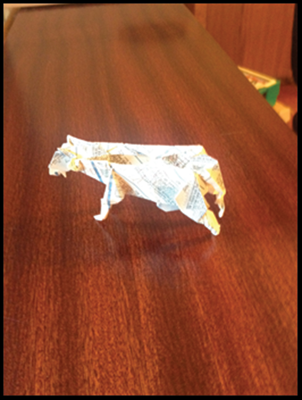 A Cash Cow.  Origami made with financial paper, possibly unique.  From Museum Am Finance