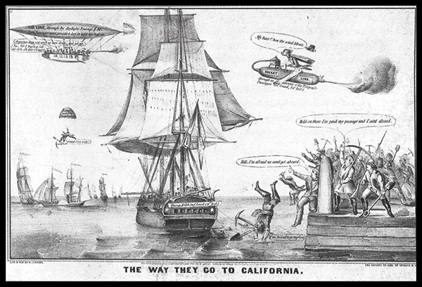 (Gold Rush). The Way They Go to California. New York: N.Currier, 1849. Lithograph, 13 x17 1/2