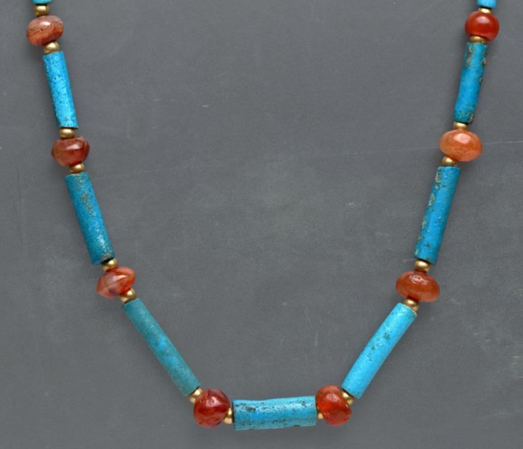 18th Dynasty Egyptian  Faience and Carnelian Necklace  Egypt, New Kingdom, 18th Dynasty, Ca 1500