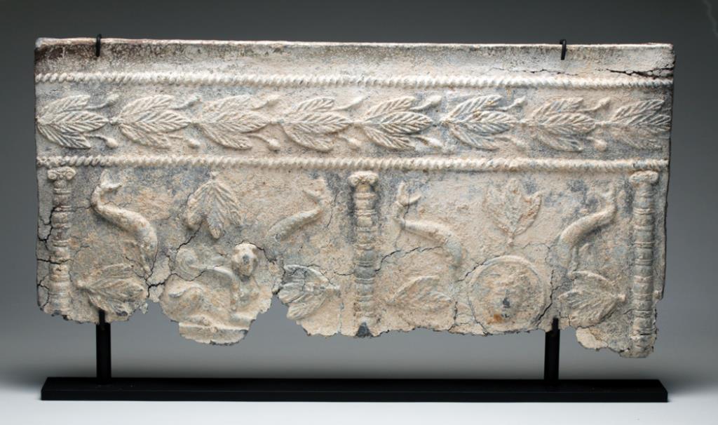 Roman Lead Sarcophagus Panel, Minerva and Sphinx  Roman Empire, ca. 2nd to 3rd centuries CE.