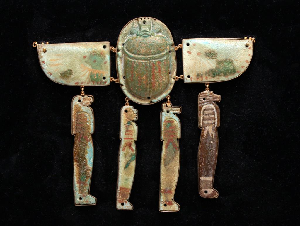 Egyptian Faience Pectoral Grouping, ex-Barakat  Egypt, New Kingdom, Ca 1550 to 1100 BCE.  Gorgeous!