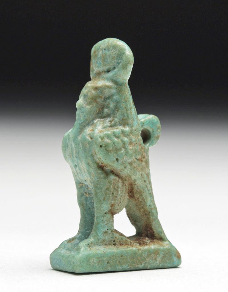 Rare Egyptian Faience Ba Amulet  Egypt, 26th Dynasty, Ca 664 to 525 BCE.  Depicts Ba, an owl or