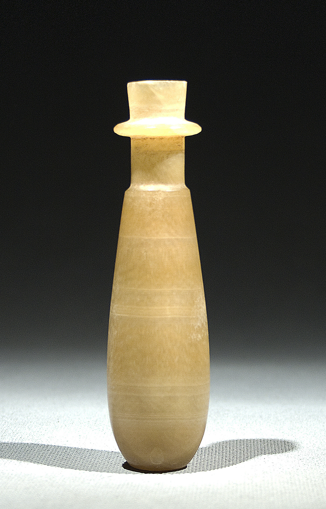 Egyptian Calcite Alabaster Slender Bottle   Egypt, Late Period . 6th-4th cent. B.C.  Elongated,