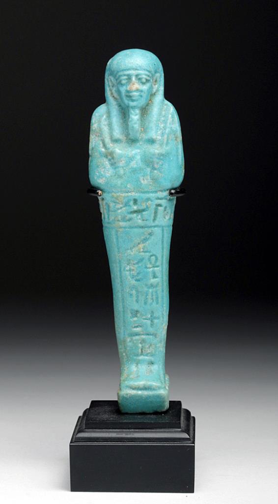 Stunning Egyptian Faience Ushabti, ex-Barakat  Egypt, Late Dynastic Period, Dynasties 26 through 30,