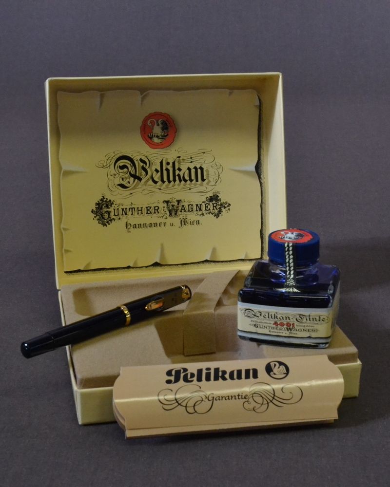 Füller "Pelikan" mit Tintenglas in Geschenkbox  NEU !  1 Pelikan - Füllhalter M 150/481 M - Feder