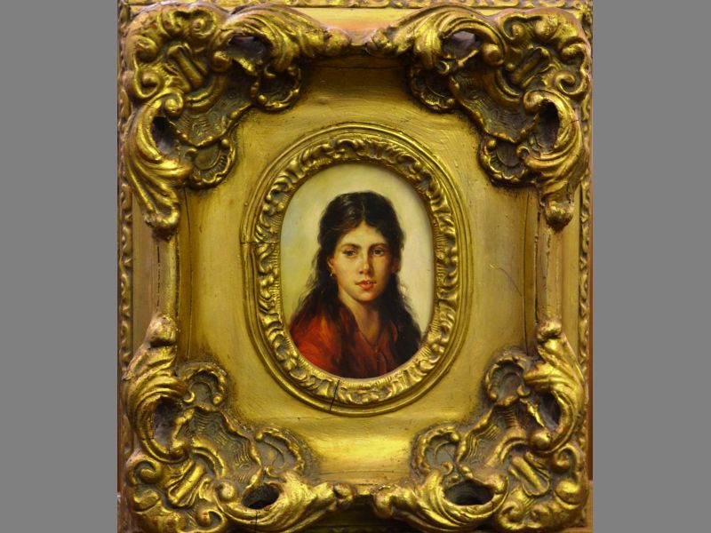 A Late 19th Century Continental Portrait YOUNG GIRL Oil on board 15 by 11cm