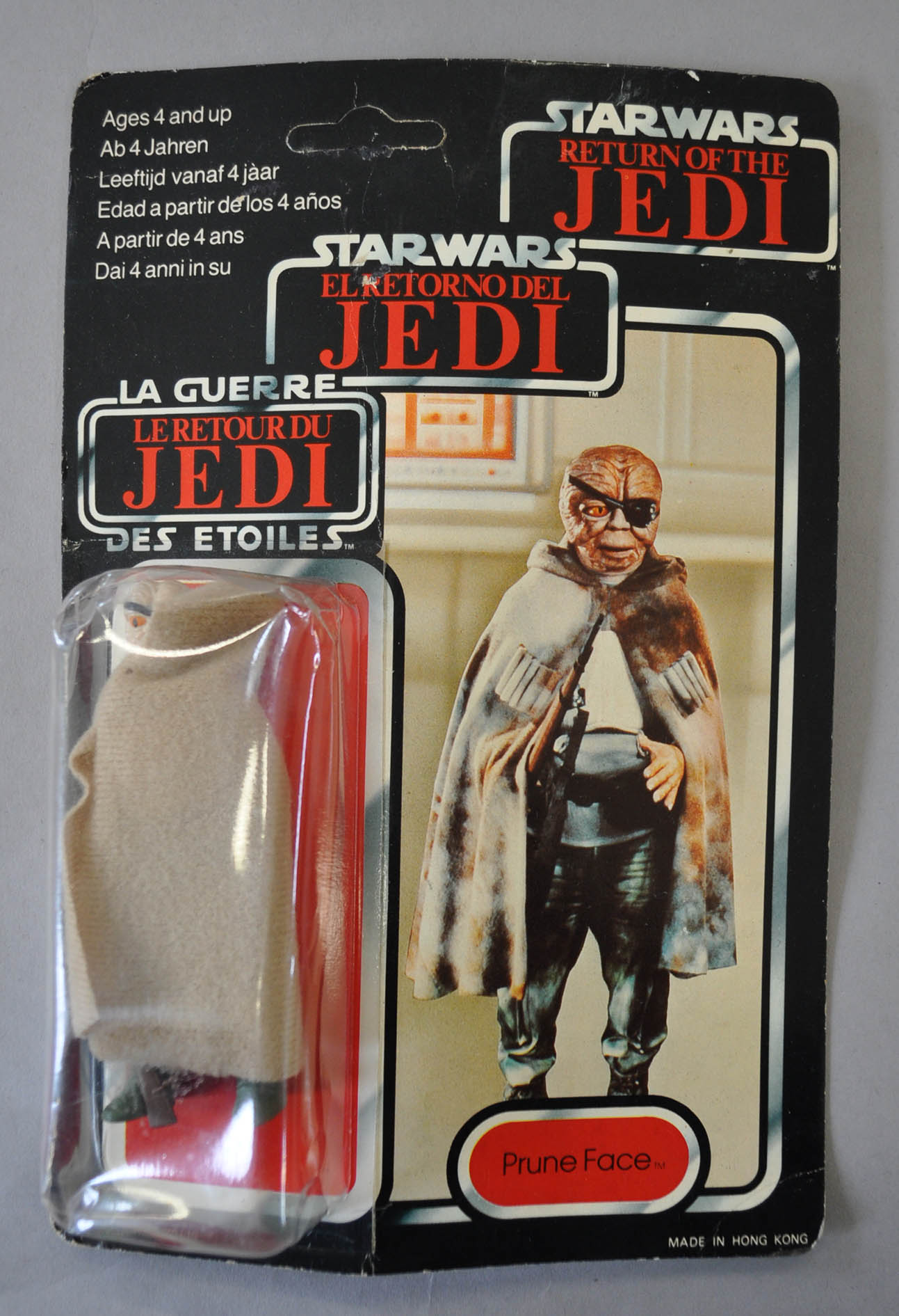 Palitoy Star Wars Prune Face on a Return of the Jedi tri-logo 79 back card. Figure is E on F card,