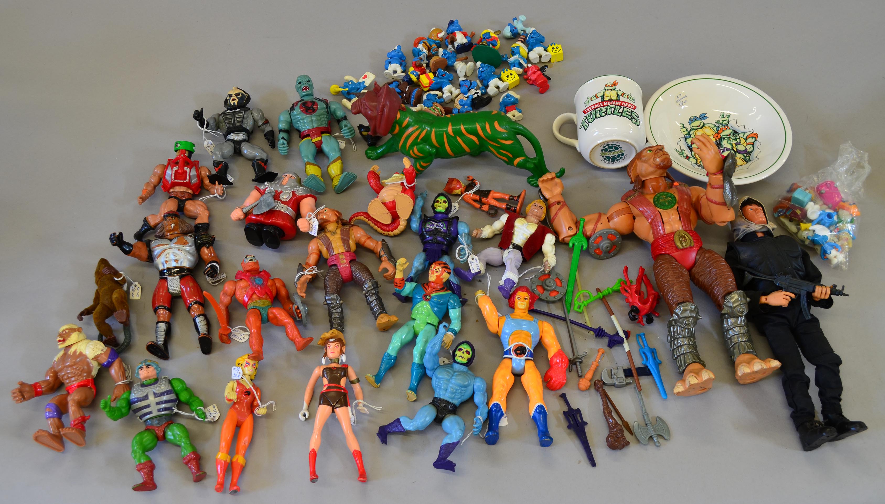 Assorted action figures, includes: Mattel Masters of the Universe; Bandai Power Rangers; LJN