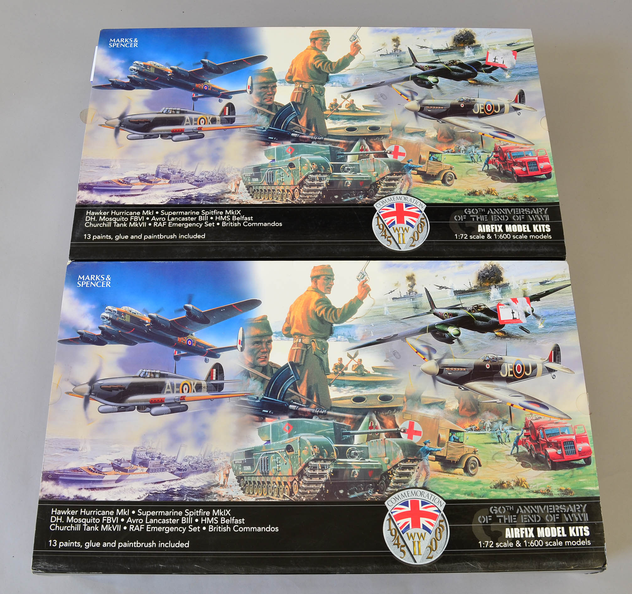 Two Airfix VE Day 60th Anniversary 1945-2005 plastic model kits. Both boxed and sealed.