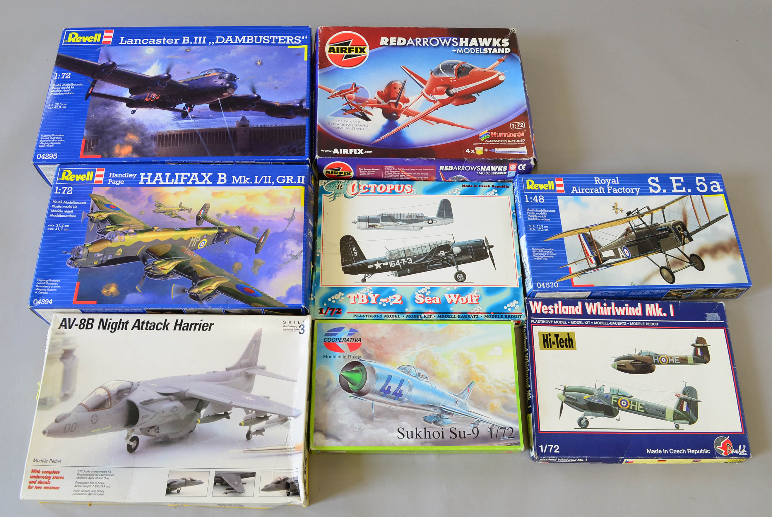 Eight assorted plastic model kits, all aircraft, for spares and repairs, includes Revell, Airfix