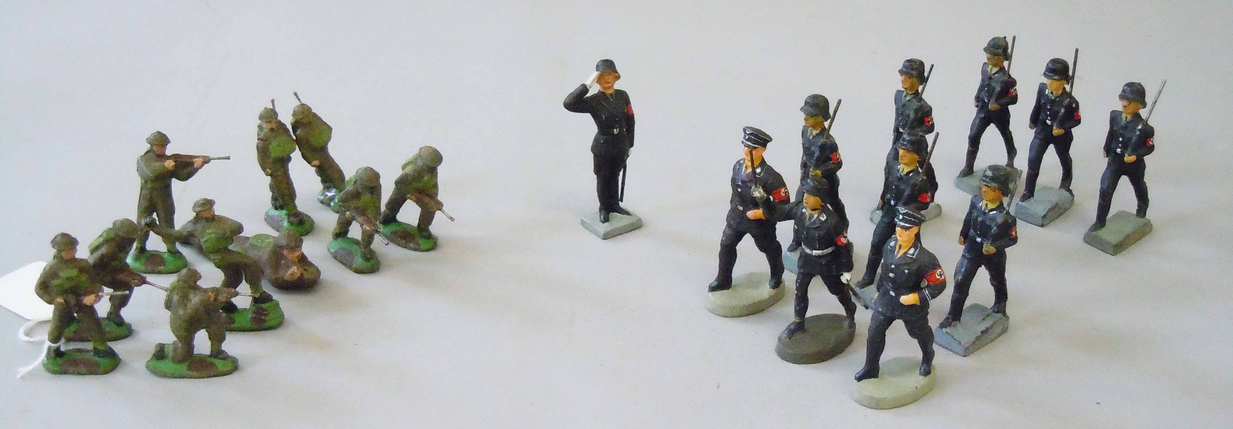 Selection of composition WWII German Soldiers by Elastolin and others. Together with 10 x Brent Toy